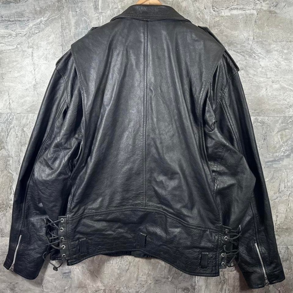 Black genuine leather biker jacket with adjustable waist sleeves Woman's 3XL - Picture 6 of 8